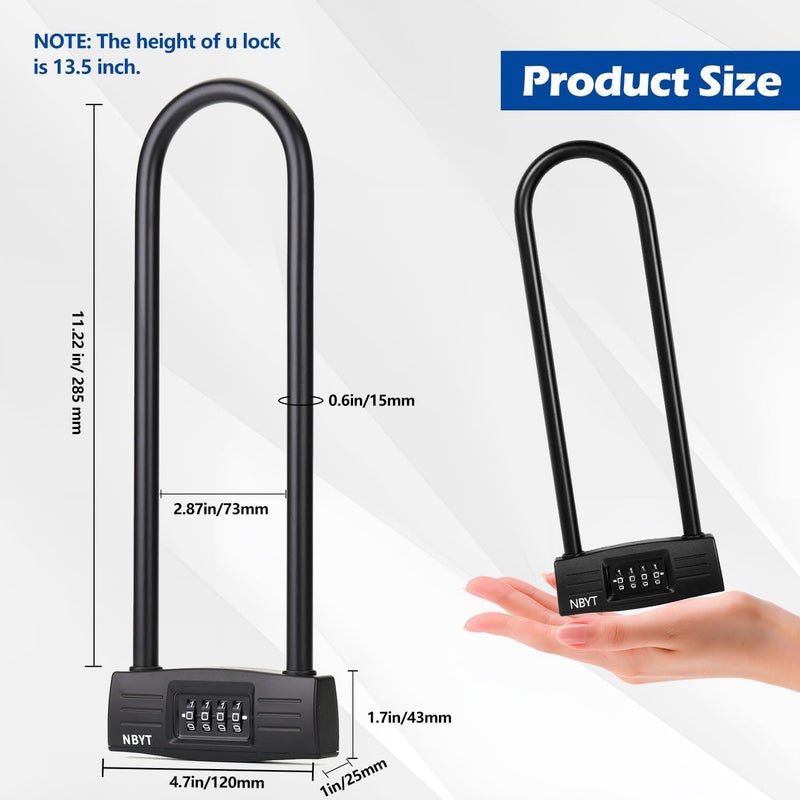 Lawnize Bike Lock u Lock Combination,Resettable Code,Long Shackle,Heavy Duty Padlock for Bicycle, Scooter,Motorcycles, Metal Fence Gate,Pool Door,Anti Theft. - Image 4